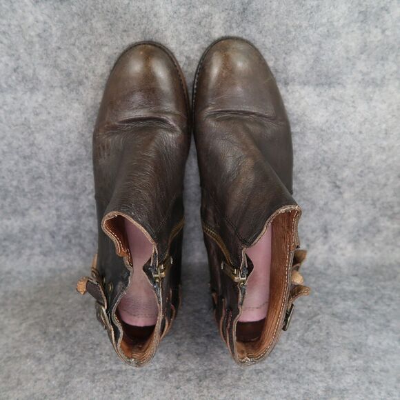 Hudson Shoes Womens 39 Boots Leather Biker Moto Ankle Bootie Buckle Straps Zip - Picture 7 of 14